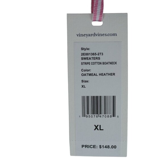 NWT Vineyard Vines Oatmeal Heather Stripe‎ Cotton Boatneck Sweater XL - Picture 3 of 7